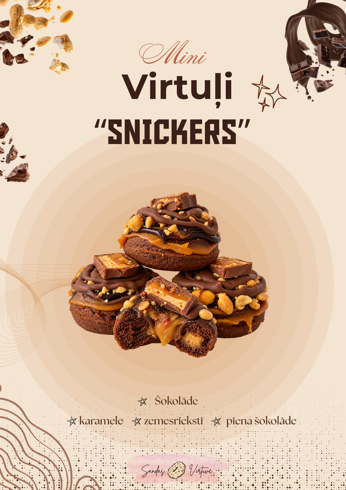 Mini virtuļi “Snickers” stilā